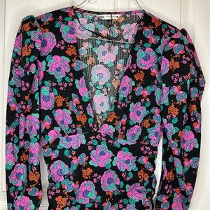 ZARA Multicolor Puff Sleeve Floral Mini Dress -XS